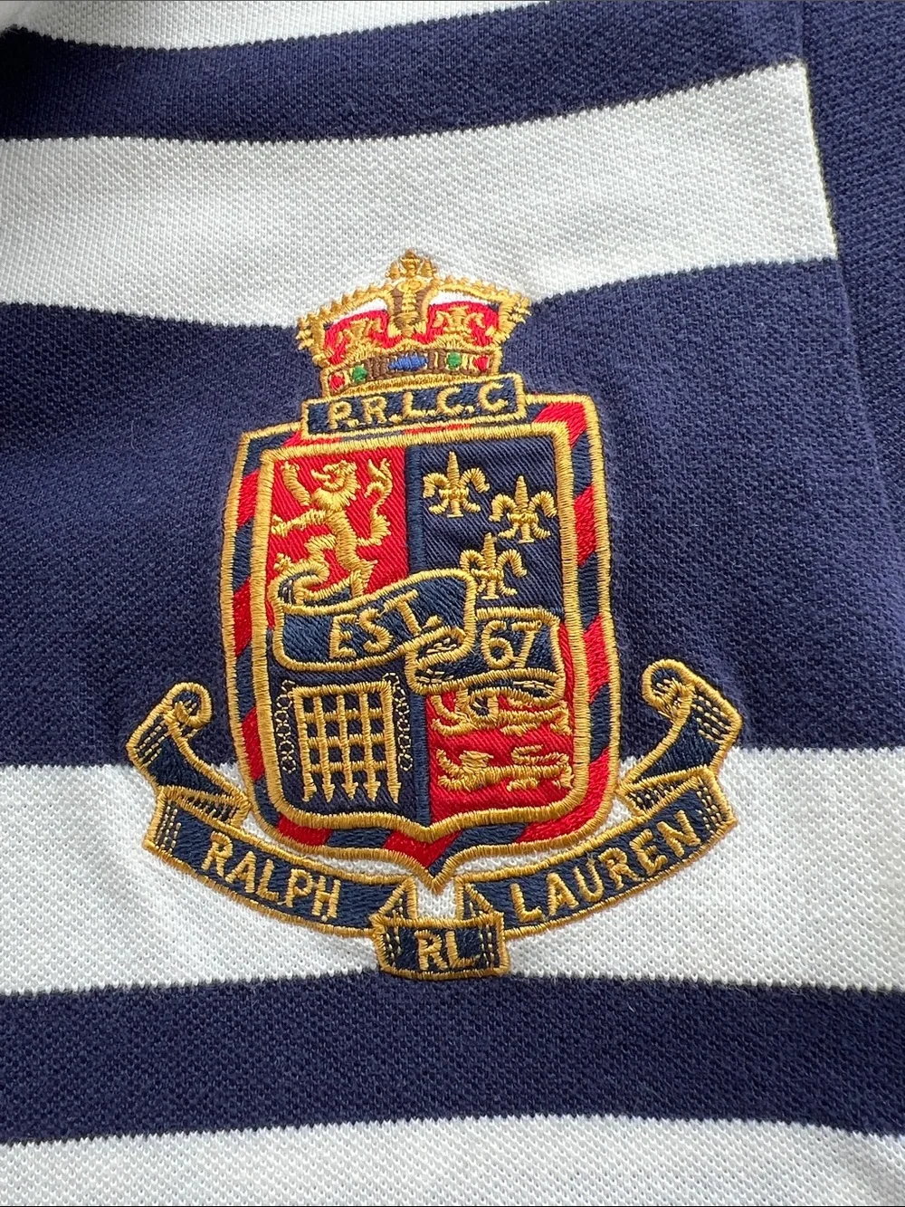 Ralph Lauren Kids Navy & White Striped Rugby Polo with Yellow Patch